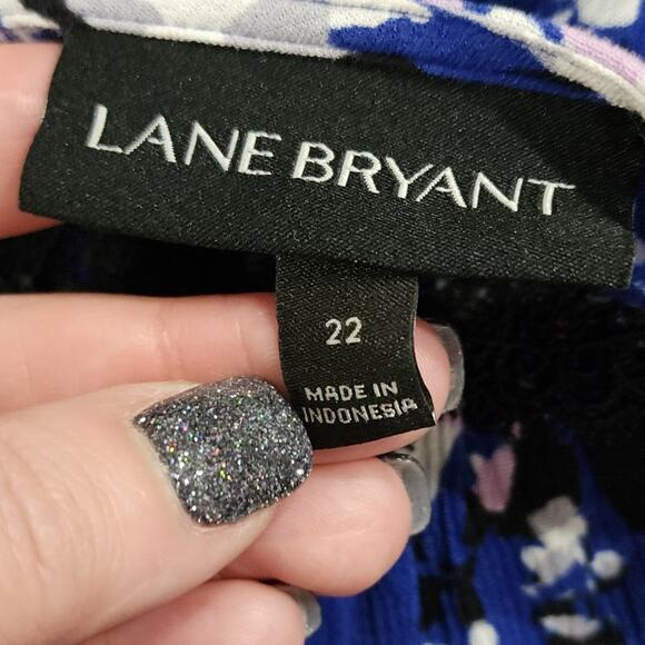 Lane Bryant royal blue floral long sleeve boho lace trimmed‎ tunic plus Size 22 - Picture 6 of 8